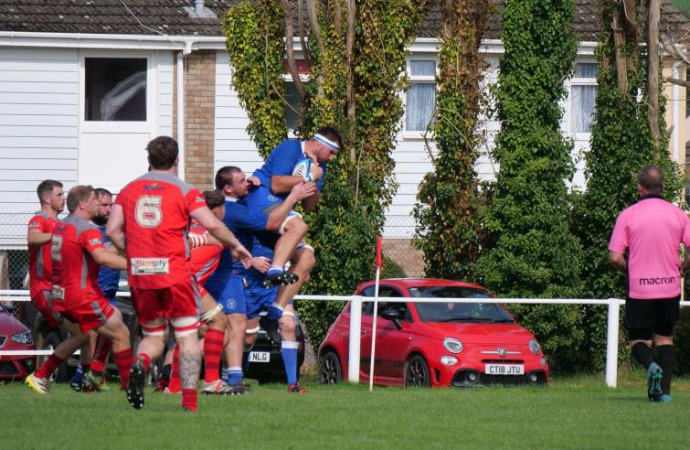 Carl Busch - excellent lineout ball for Haverfordwest. Picture William John